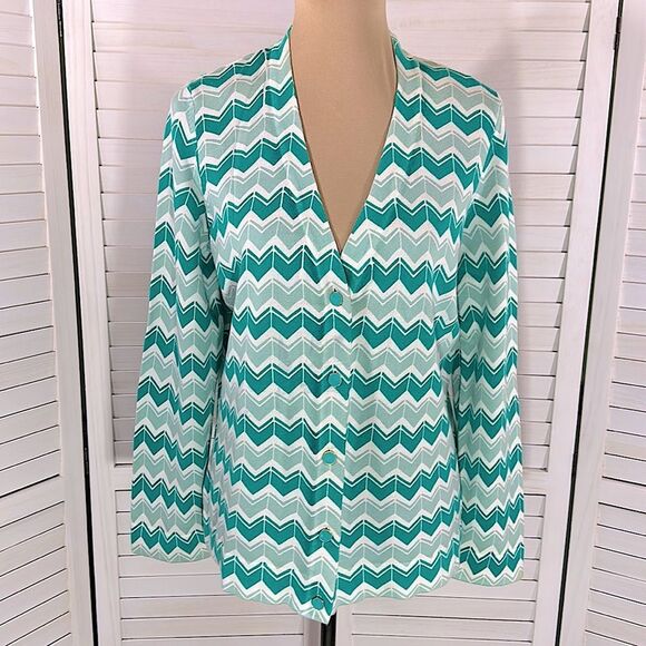 Lands' End Cardigan Large 14/16 Surf Green NWOT * - Picture 3 of 14